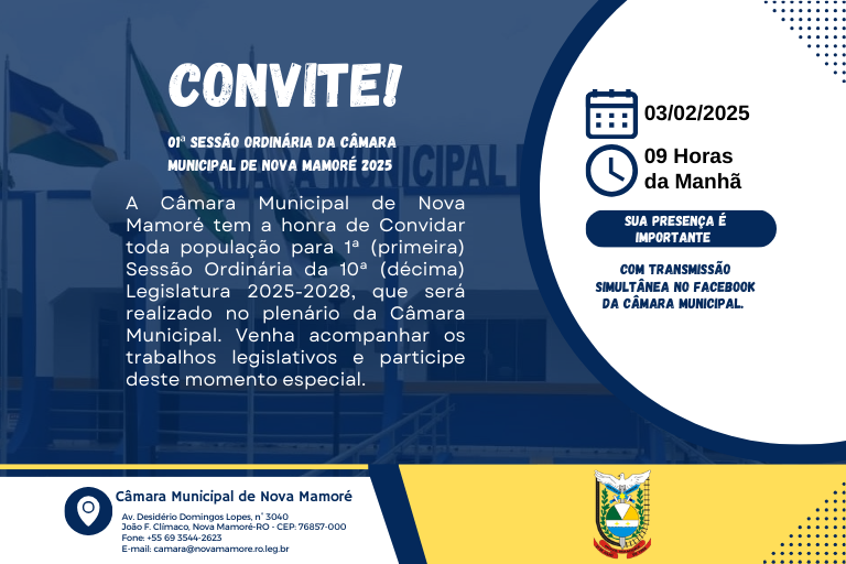 Convite para a 1ª Sessão Ordinária da 10ª Legislatura (2025-2028)